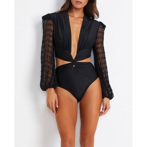 PatBO Net-Sleeve One-Piece Swimsuit - Picture 6 of 16